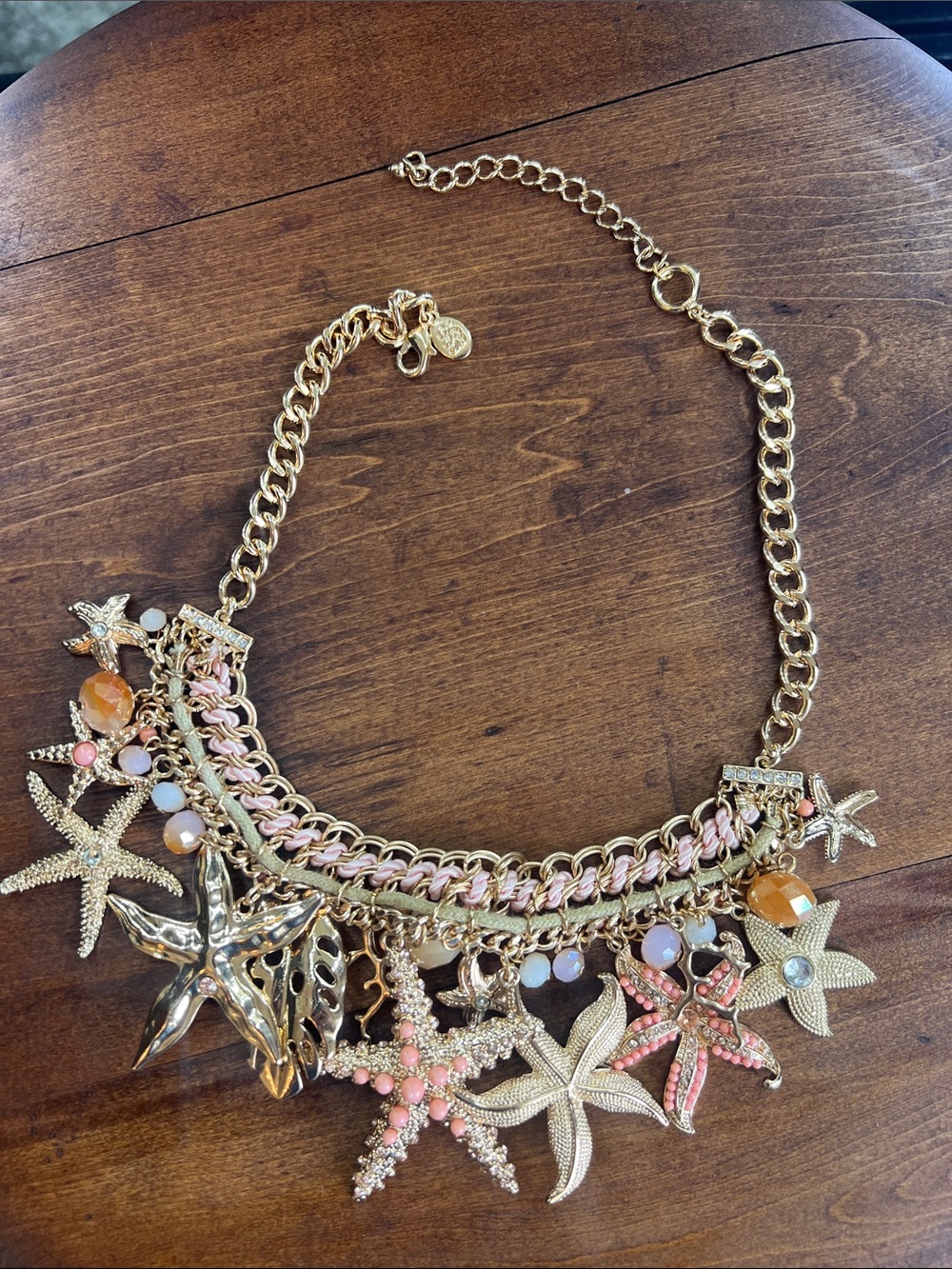 Vintage Tommy Bahama Gold and Pink Starfish Charm Necklace